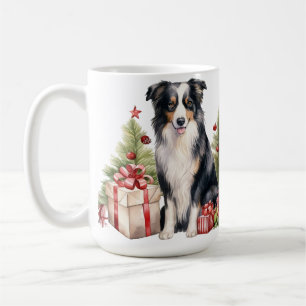 WATERCOLOR CHRISTMAS GRENZE COLLIE HUND KAFFEETASSE