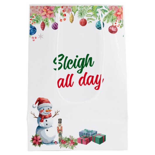 Watercolor Christmas Holiday Mittlere Geschenktüte (Rückseite)