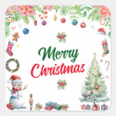 Watercolor Christmas Holiday Quadratischer Aufkleber (Vorderseite)