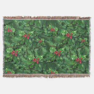 Watercolor Christmas Holly Berries Decke
