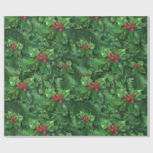 Watercolor Christmas Holly Berries Geschenkpapier (Flach)