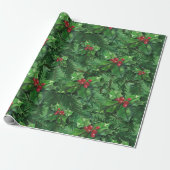 Watercolor Christmas Holly Berries Geschenkpapier (Ungerollt)