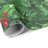 Watercolor Christmas Holly Berries Geschenkpapier (Rolleneckpunkt)