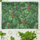 Watercolor Christmas Holly Berries Geschirrtuch (Gefaltet)