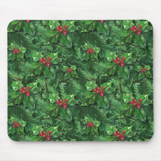 Watercolor Christmas Holly Berries Mousepad (Vorne)