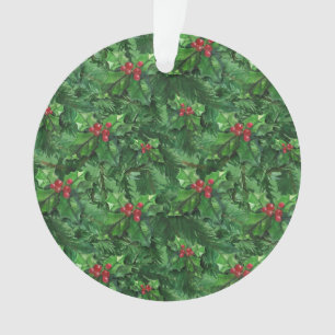Watercolor Christmas Holly Berries Ornament