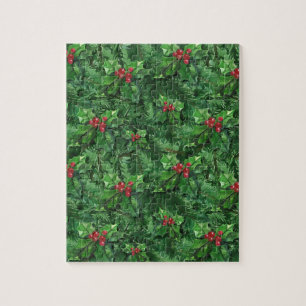 Watercolor Christmas Holly Berries Puzzle