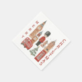 Watercolor Christmas in London Red Bus, Big Ben Serviette (Ecke)