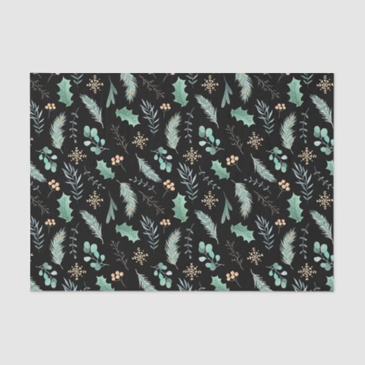 Watercolor Christmas Leaf Pattern Seidenpapier (Vorderseite)