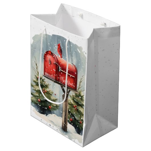 Watercolor Christmas Mailbox Mittlere Geschenktüte (Vorderseite Schrägansicht)