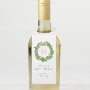 Watercolor Christmas Monogram Strike Bow Wreath Flaschenanhänger