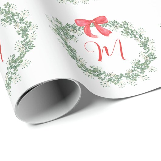 Watercolor Christmas Monogram Wreath Geschenkpapier (Rolleneckpunkt)