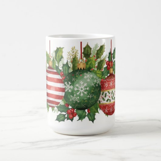 Watercolor Christmas Ornaments Holly Garland Kaffeetasse (Mittel)