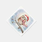 Watercolor Christmas Owl In a Santa Hat Serviette (Ecke)