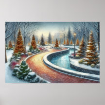 Watercolor Christmas Park Scene