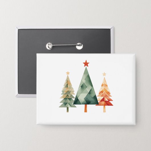 Watercolor Christmas Pine Trees Button (Vorderseite/Rückseite)