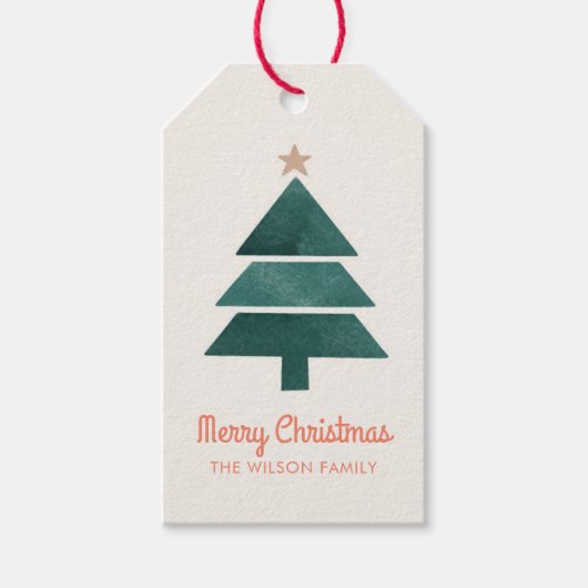 Watercolor Christmas Pines Holiday tree Gift Tags Geschenkanhänger (Vorderseite)