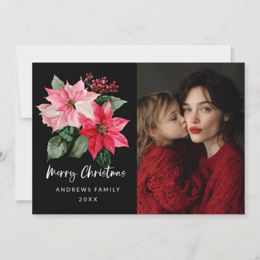 Watercolor Christmas Poinsettia Design Ankündigung (Vorderseite)