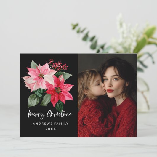 Watercolor Christmas Poinsettia Design Ankündigung (Stehend Vorderseite)