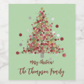 Watercolor Christmas Polka Dot Tree Weinetikett (Einzelnes Label)