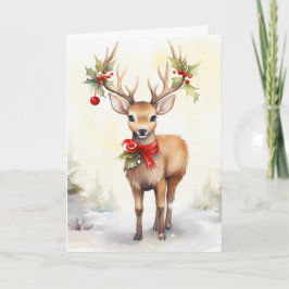 Watercolor Christmas Reindeer Feiertagskarte