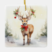 Watercolor Christmas Reindeer Keramikornament (Vorderseite)