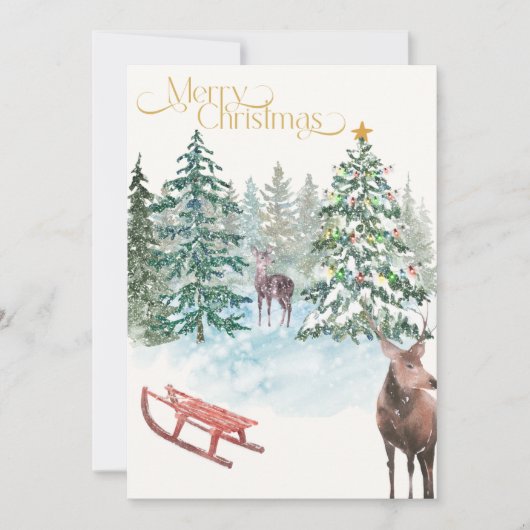 Watercolor Christmas Scene Non-Photo Card Mitteilungskarte (Vorderseite)