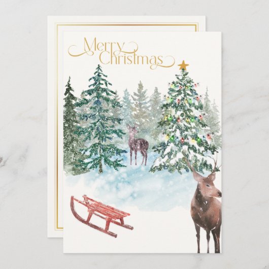 Watercolor Christmas Scene Non-Photo Card Mitteilungskarte (Vorne/Hinten)