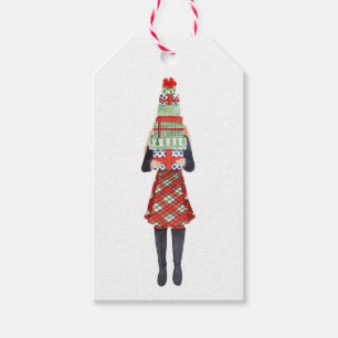 Watercolor Christmas Shopping Fashion Girl Geschenkanhänger