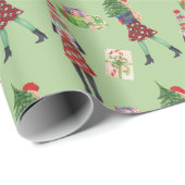 Watercolor Christmas Shopping Fashion Girl Geschenkpapier (Rolleneckpunkt)