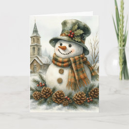 Watercolor Christmas Snowman Cozy Winter Holiday  Karte