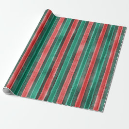 Watercolor Christmas stripes green red pattern Geschenkpapier