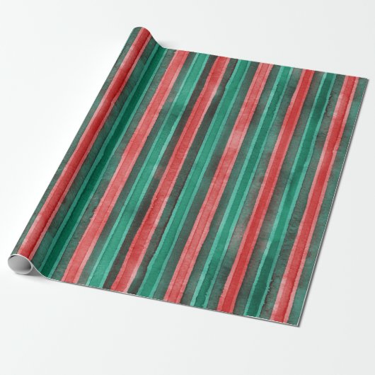 Watercolor Christmas stripes green red pattern Geschenkpapier (Ungerollt)
