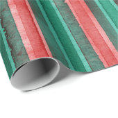 Watercolor Christmas stripes green red pattern Geschenkpapier (Rolleneckpunkt)