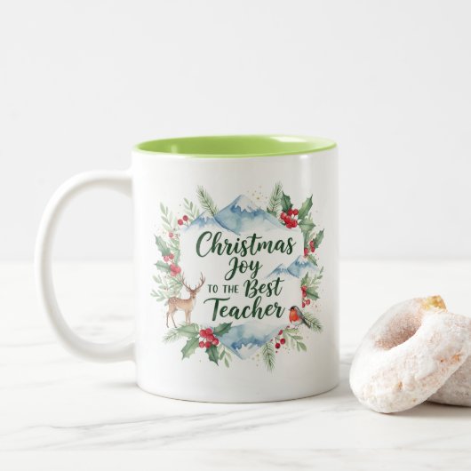 Watercolor Christmas Teacher Mug – Winter Zweifarbige Tasse (Mit Donut)