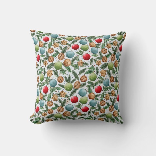 Watercolor Christmas Throw Pillow Kissen (Vorderseite)