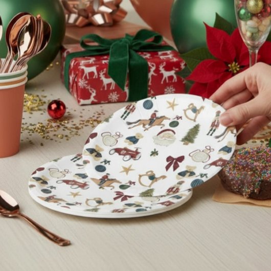 Watercolor Christmas Toys Pattern Paper Plate Pappteller