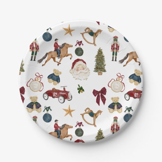 Watercolor Christmas Toys Pattern Paper Plate Pappteller (Vorderseite)