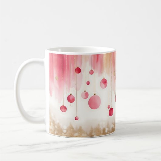 Watercolor Christmas Tree and Ornament mug Kaffeetasse (Links)