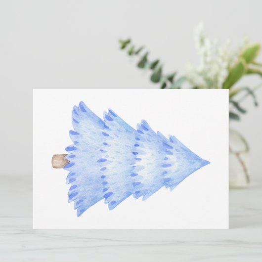 Watercolor Christmas Tree Blue Winter Einladung (Stehend Vorderseite)