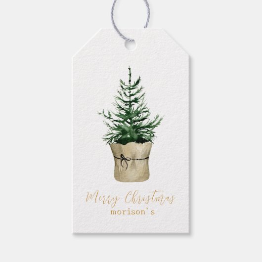 Watercolor Christmas Tree boho Stil Geschenkanhänger (Vorderseite)