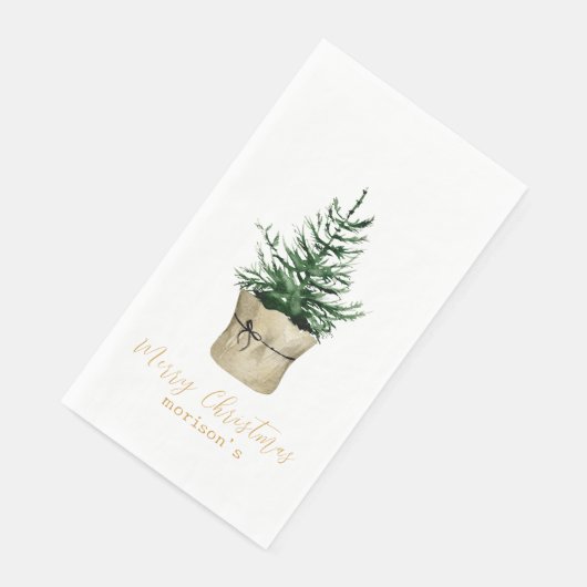 Watercolor Christmas Tree boho Stil Serviette (Ecke)