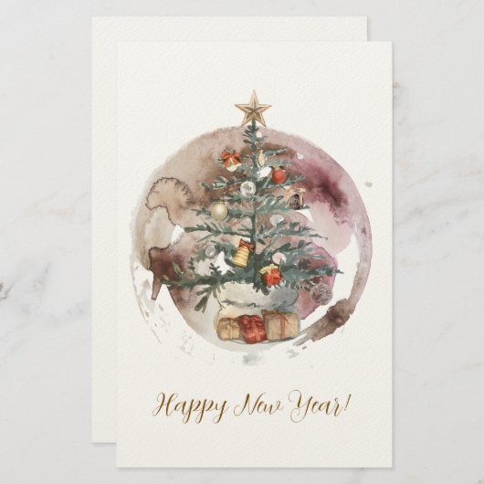 Watercolor Christmas Tree Briefpapier (Vorne/Hinten)