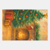 Watercolor Christmas Tree & Cozy Fireplace Holiday Geschenkpapier Set (Vorderseite 3)