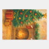 Watercolor Christmas Tree & Cozy Fireplace Holiday Geschenkpapier Set (Vorderseite 2)