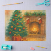 Watercolor Christmas Tree & Cozy Fireplace Holiday Seidenpapier (Basteln)