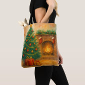Watercolor Christmas Tree & Cozy Fireplace Holiday Tasche (Von Nahem)