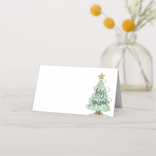 Watercolor Christmas Tree Feliz Navidad   Feiertag Platzkarte