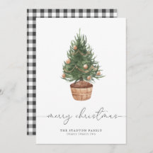 Watercolor Christmas Tree Gingham | Urlaubskarte