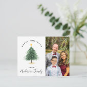 Watercolor Christmas Tree Happy Holidays Foto Postkarte (Stehend Vorderseite)